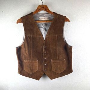 Rancher By Schott Vintage Brown Leather Suede Western Snap Men Vest Size Large